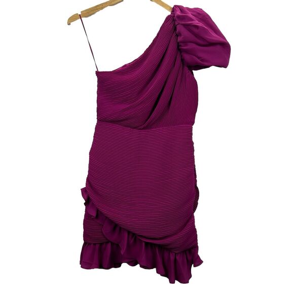 Express XS Body Con Dress Fuchsia Ruched Puff Sleeve Prom Dance Party Ruffled - Picture 1 of 10